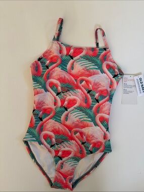 Old Navy Flamingo One Piece Swim Bathing Suit Girls Small 6/7 New